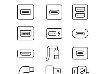 Usb icons curved icon slot power certified socket logo wide vector plug