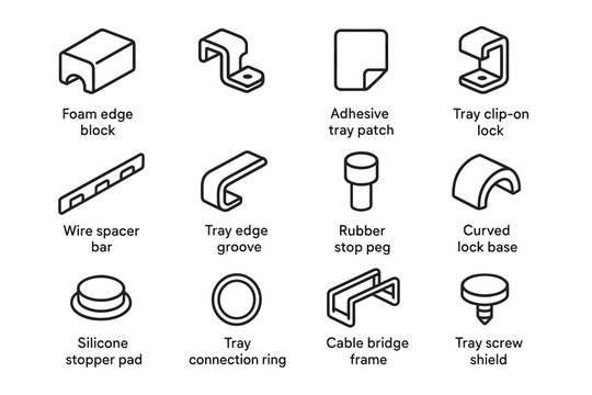 Curved vector connection wire icons tray adhesive foam micro cable lock icon