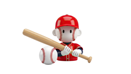 3D Cartoon Baseball Player with Bat and Ball