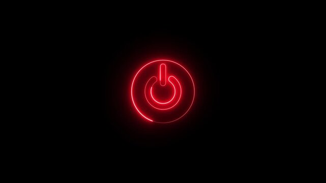 Glowing neon power button icon animation. Switch startup neon turns on off button animation.  Neon power reset button sign animation.