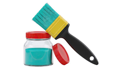 Turquoise Paint Jar and Brush