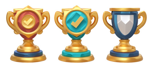 Colorful trophies representing achievement, success, and milestone celebration in design