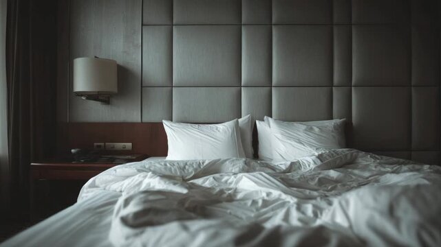 An empty bed in modern hotel room