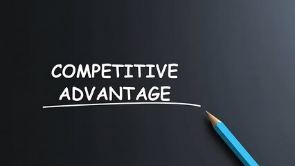 Chalkboard displaying the phrase competitive advantage with a blue pencil
