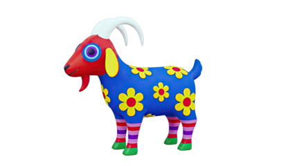 Whimsical Flower-Patterned Goat Sculpture