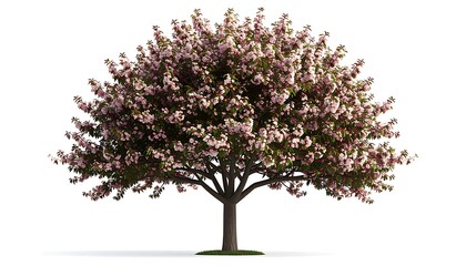 Obraz premium A blooming tree against a white background, showcasing pink blossoms
