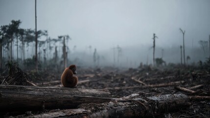 Heartbreaking scene of an orangutan amidst deforestation