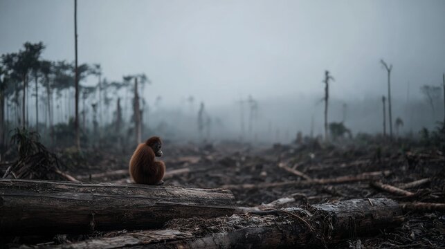 Heartbreaking scene of an orangutan amidst deforestation