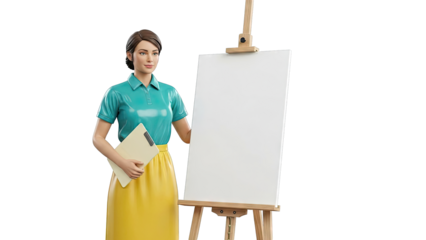 Woman with Clipboard and Blank Easel