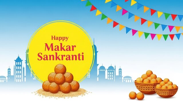 Happy makar sankranti celebration with traditional tilgul ladoo