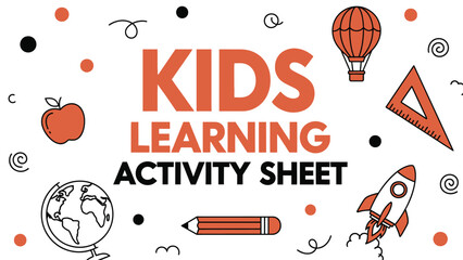A colorful kids learning activity sheet with educational illustrations and fun designs