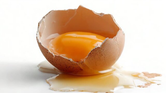 A cracked egg on white background