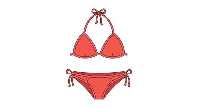 Vibrant red two-piece string bikini illustration ready for summer aquatic activities or beachside relaxation