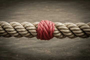 tug of war rope with red knot in the center. Competition stalemate