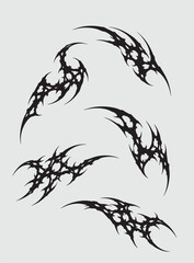 Neo-Tribal Cyber Sigils Vector Set: Gothic Futuristic Linework, Occult Tattoo Core Symbols, Modern Cyberpunk Patterns for Streetwear, Clothing Brand Graphics, T-Shirt Design & Edgy Vector Typography