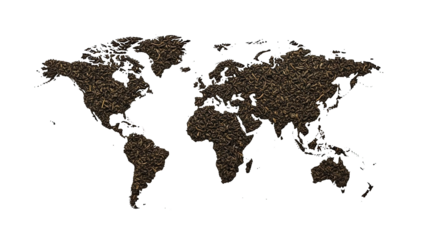 Earth's continents shaped from rich, dark soil on a clean white background.