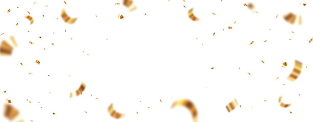Flying Blurred Gold confetti and ribbon, isolated on white background