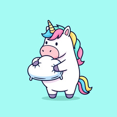 Fototapeta premium Cute Unicorn Holding a Pillow.