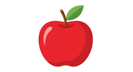 Vibrant crisp red apple illustration with a delicate green leaf and sturdy brown stem, symbolizing freshness and healthy eating on a white