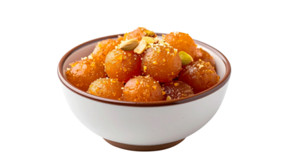 Traditional homemade sweet dish served in a small bowl, rich texture and natural color, authentic cultural dessert style, clean composition, isolated on transparent background, food concept, PNG.
