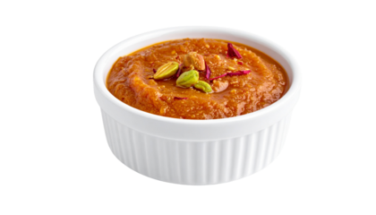 Traditional homemade sweet dish served in a small bowl, rich texture and natural color, authentic cultural dessert style, clean composition, isolated on transparent background, food concept.