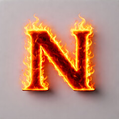 Fiery 3D Letter N with Burning Flame and Molten Lava Effect