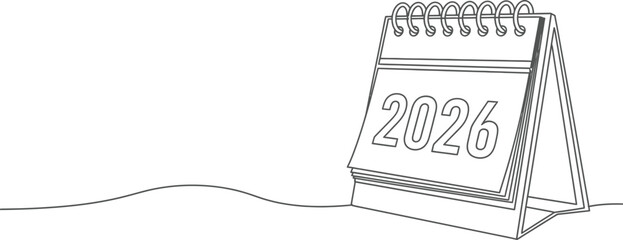 2026 Desk planner new year calendar vector. Desk calendar displaying the year 2026 icon silhouette.