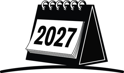 2027 Desk planner new year calendar vector. Desk calendar displaying the year 2027 icon silhouette.