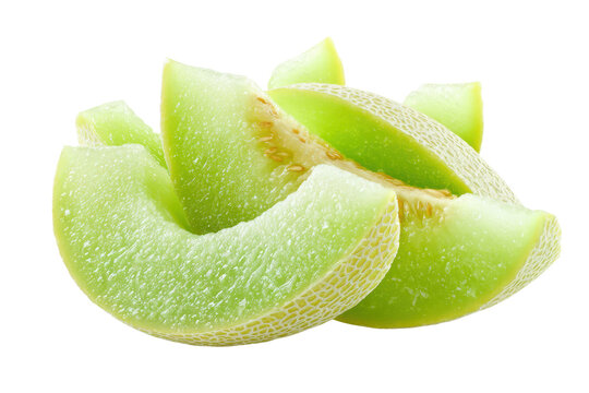 Sliced Green Honeydew Melon Pieces Fresh Cut On Black Background
