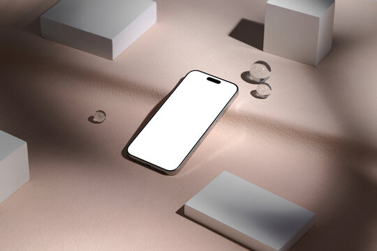 Smartphone mockup with blank screen on a minimalist pink background