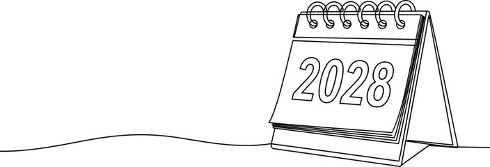 2028 desk planner new year calendar vector. Desk calendar displaying the year 2028 icon silhouette.