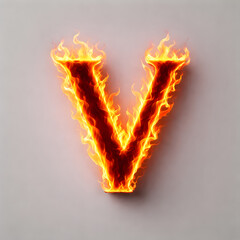 Fiery 3D Letter V with Burning Flame and Molten Lava Effect