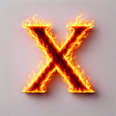 Fiery 3D Letter X with Burning Flame and Molten Lava Effect