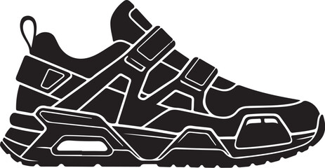 Vector illustration of sport shoes isolated on a white background featuring a digital circuit board pattern and tech line art for a modern engineering concept design