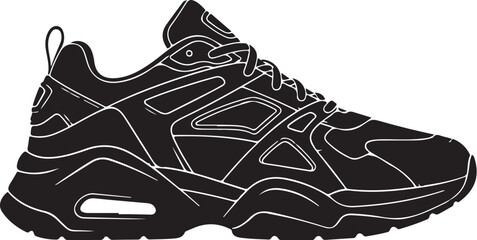 Vector illustration of sport shoes isolated on a white background featuring a digital circuit board pattern and tech line art for a modern engineering concept design