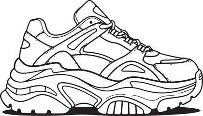 Vector illustration of sport shoes isolated on a white background featuring a digital circuit board pattern and tech line art for a modern engineering concept design