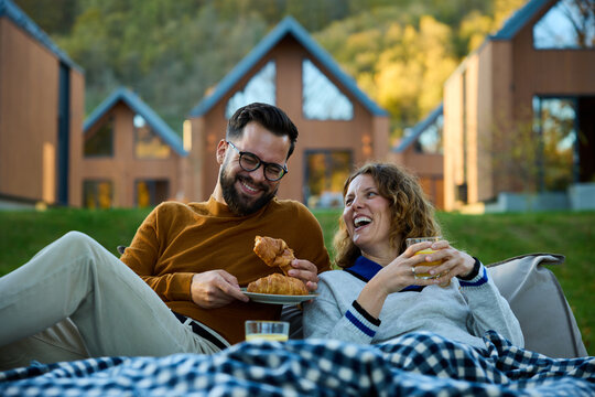 Man and woman spend time relaxing outdoors