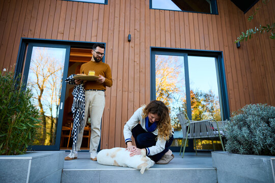 Couple having fun on the porch