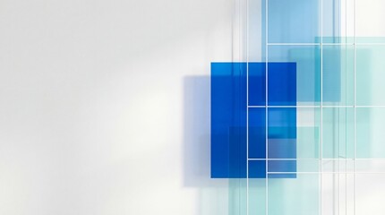 Modern geometric design with blue rectangles and white lines on gray background