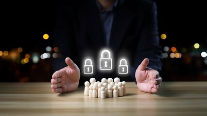 Protecting people and data security concept with glowing lock icons