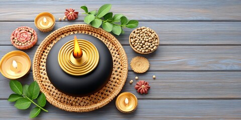 Elegant Incense Holder with Candles and Natural Elements for Cultural Rituals