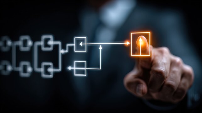 Modern Abstract Business Process Flow Diagram with Human Hand Interaction - Powered by Adobe