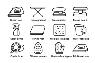 Silicone mini ham iron ironing icons collection pressing vector icon refill wool