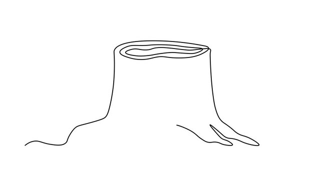 Abstract Felled tree, stump, Self drawing animation one continuous line draw, logo on white background