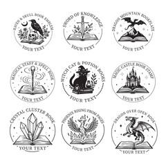 Obraz premium Collection of Book Embosser, Custom Ex Libris Stamp, Floral Bookplate Stamp, Personalized Library Embossing, Book Lover Design