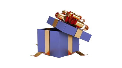 Open Gift Box with Gold Ribbon and Bow