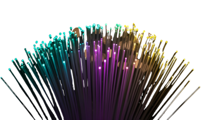 Colorful Fiber Optic Cable Bundle on White Background