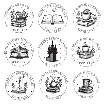 Set of Book Embosser, Custom Ex Libris Stamp, Floral Bookplate Stamp, Personalized Library Embossing, Book Lover Design