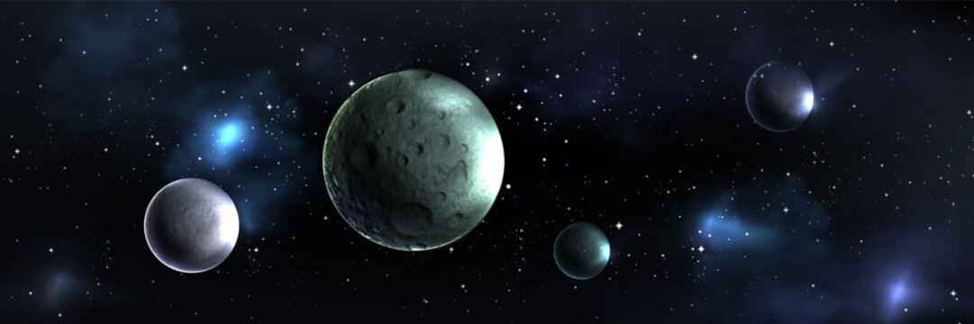 Space galaxy background with realistic planets