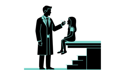 A doctor examining a young girl in a medical office setting with care